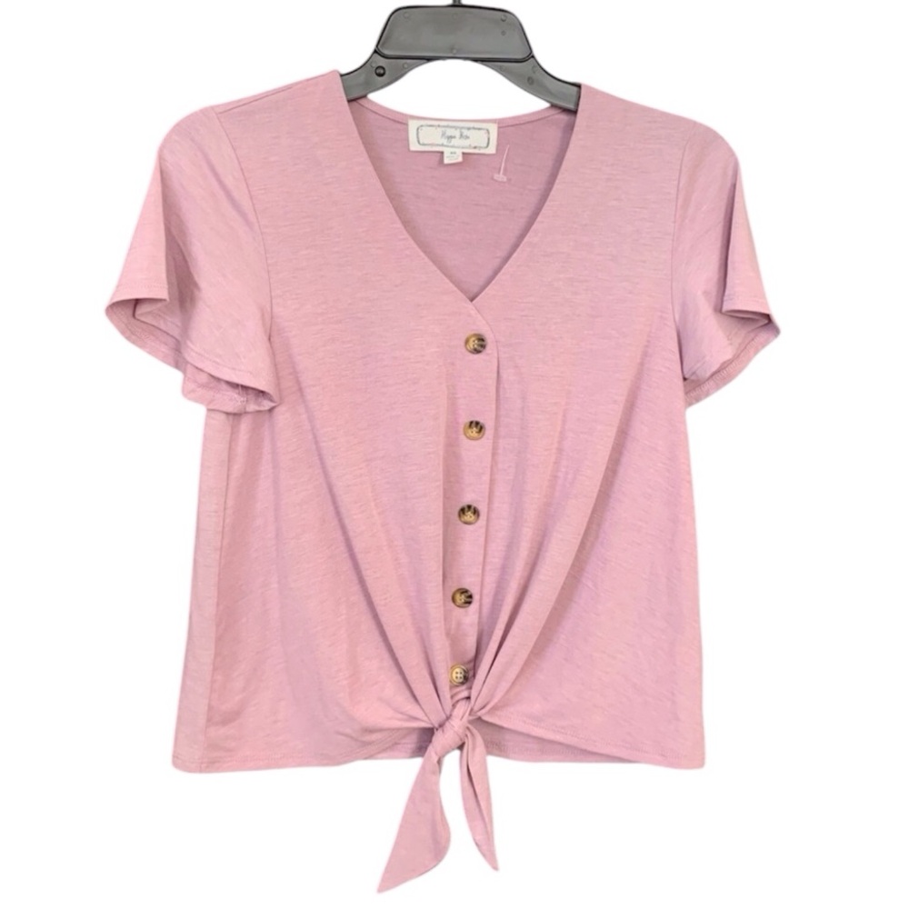 Hippie Rose Pink Short Sleeve Tie Front Blouse